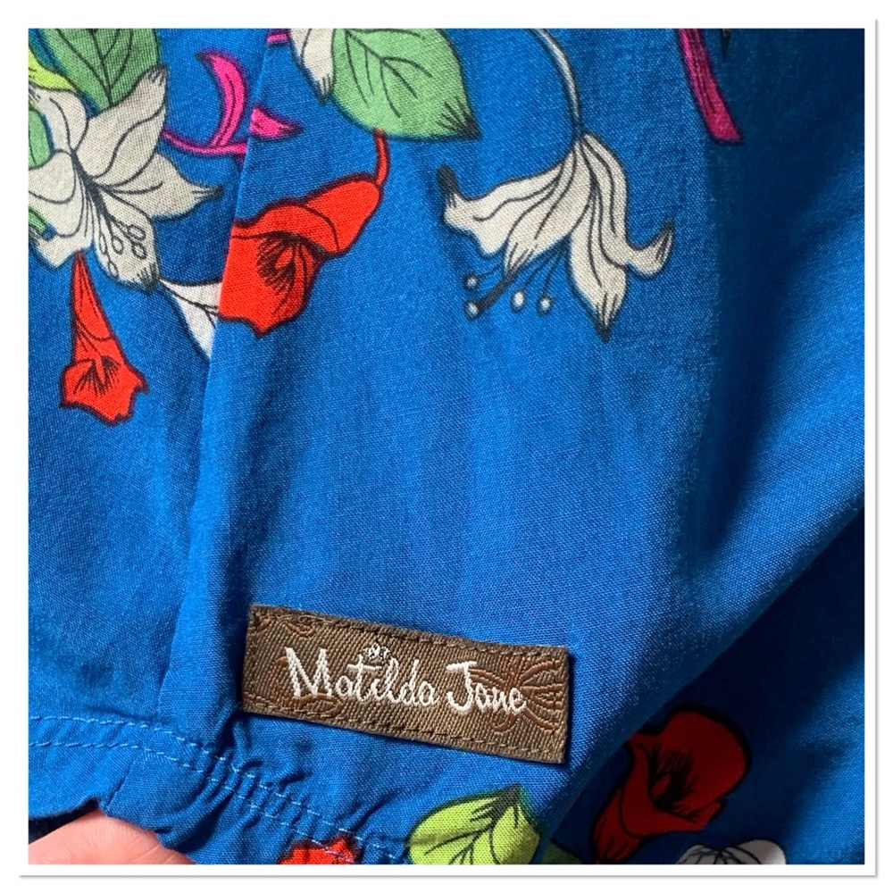 Matilda Jane Perfectly Polished Midi Dress V Neck Floral Print Blue White Large - Picture 7 of 10